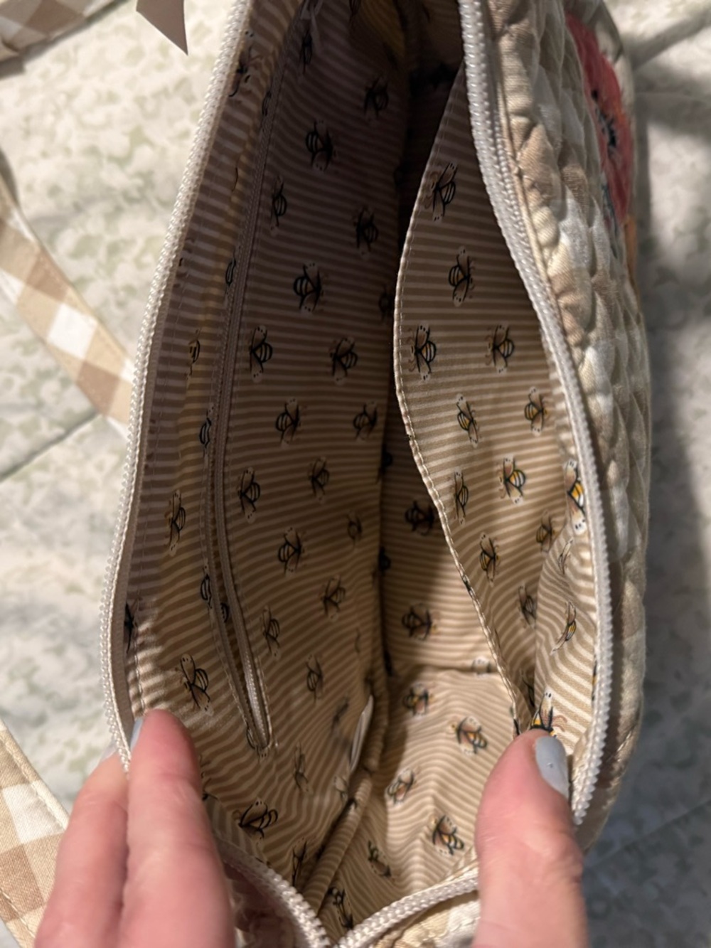 Beige Vera Bradley Y2K Gingham Floral Crossbody Bag with Butterfly Accent - Picture 4 of 6